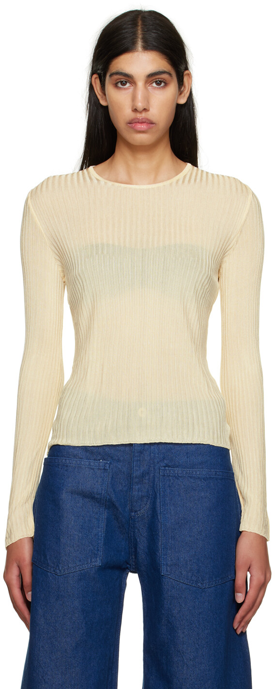 Бежевый приталенный свитер Marques Almeida
Бежевый приталенный свитер Marques Almeida