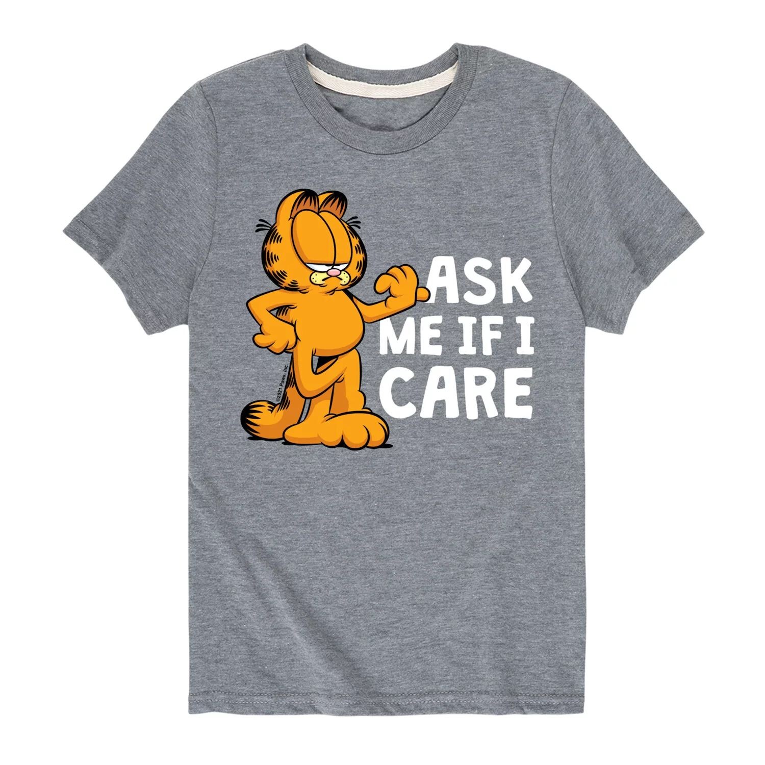 Футболка с рисунком Гарфилда для мальчиков 8–20 лет «Спроси меня, волнует ли меня» Licensed Character, серый