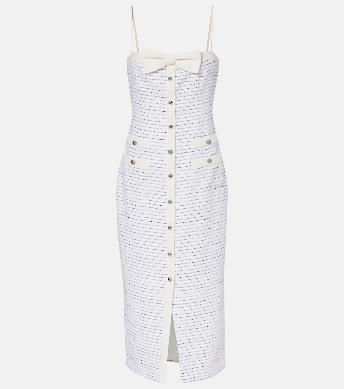 Платье миди из твида в полоску с бантом Alessandra Rich, White-Black
Платье миди из твида в полоску с бантом Alessandra Rich, White-Black