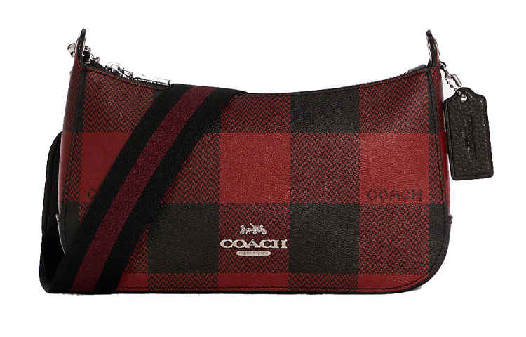 Кожаная сумка-ведро Jes Canvas, средняя женская наплечная сумка через плечо черная красная COACH