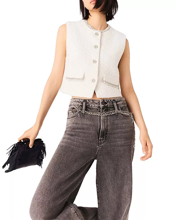 Твидовый жилет, расшитый бисером Maje, белый
Твидовый жилет, расшитый бисером Maje, белый