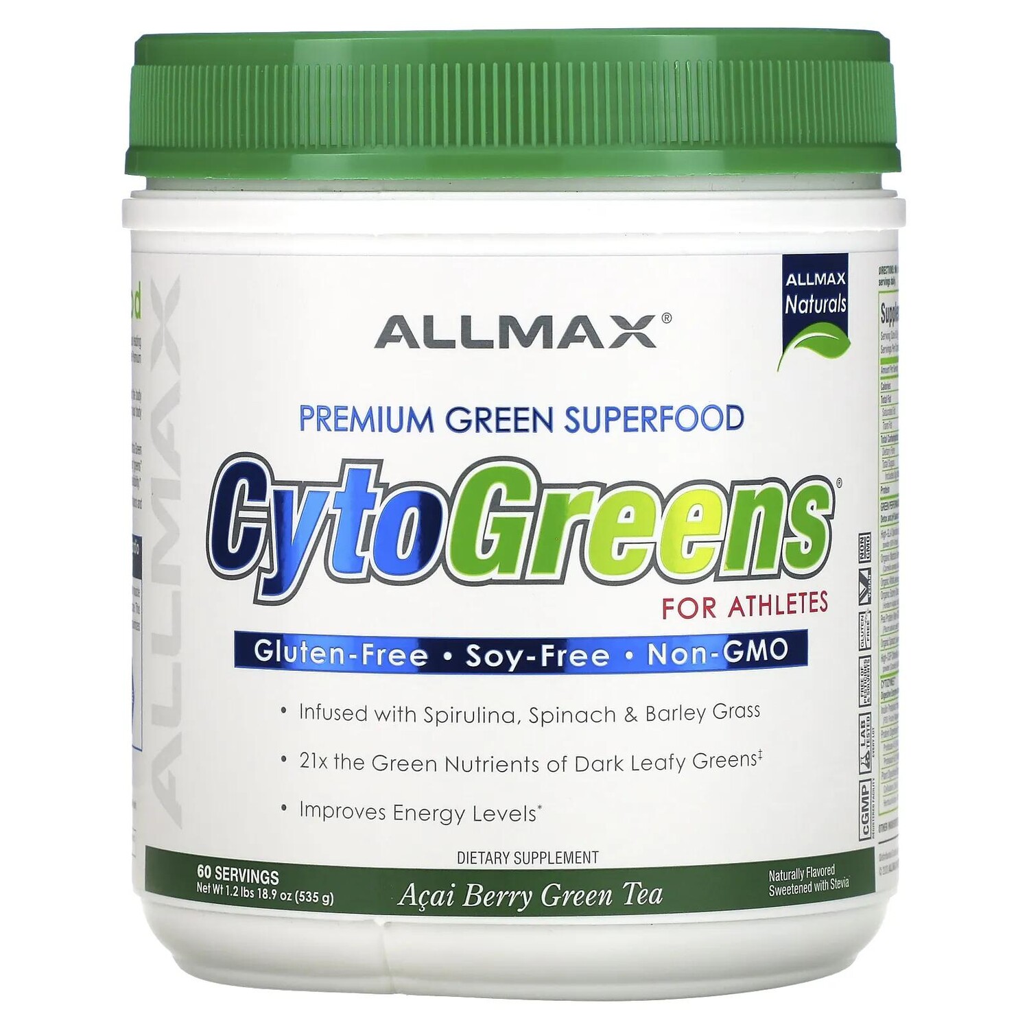 NovaForme CytoGreens Premium Green Superfood for Athletes Acai Berry Green Tea Flavor 18.9 oz (535 g)
NovaForme CytoGreens Premium Green Superfood for Athletes Acai Berry Green Tea Flavor 18.9 oz (535 g)