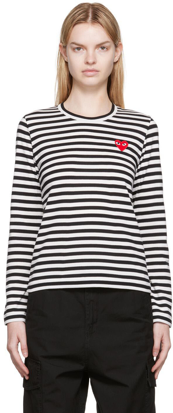 Бело-черная футболка с длинным рукавом с нашивкой в виде сердца Comme des Garçons Play, Черный, Бело-черная футболка с длинным рукавом с нашивкой в виде сердца Comme des Garçons Play
Бело-черная футболка с длинным рукавом с нашивкой в виде сердца Comme des Garçons Play, Черный, Бело-черная футболка с длинным рукавом с нашивкой в виде сердца Comme des Garçons Play