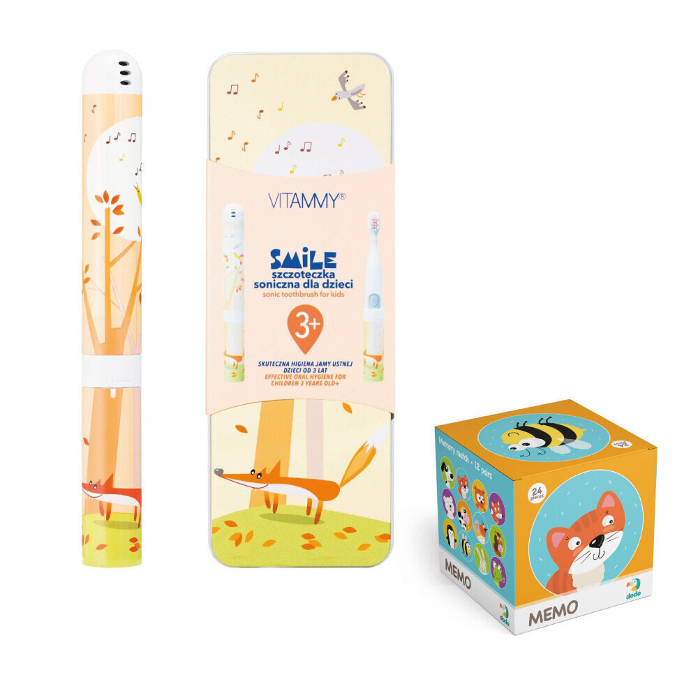 Vitammy Smile подарочный набор: звуковая зубная щетка детская лиса, 1 шт + игра-картинка, 1 шт.
Vitammy Smile подарочный набор: звуковая зубная щетка детская лиса, 1 шт + игра-картинка, 1 шт.