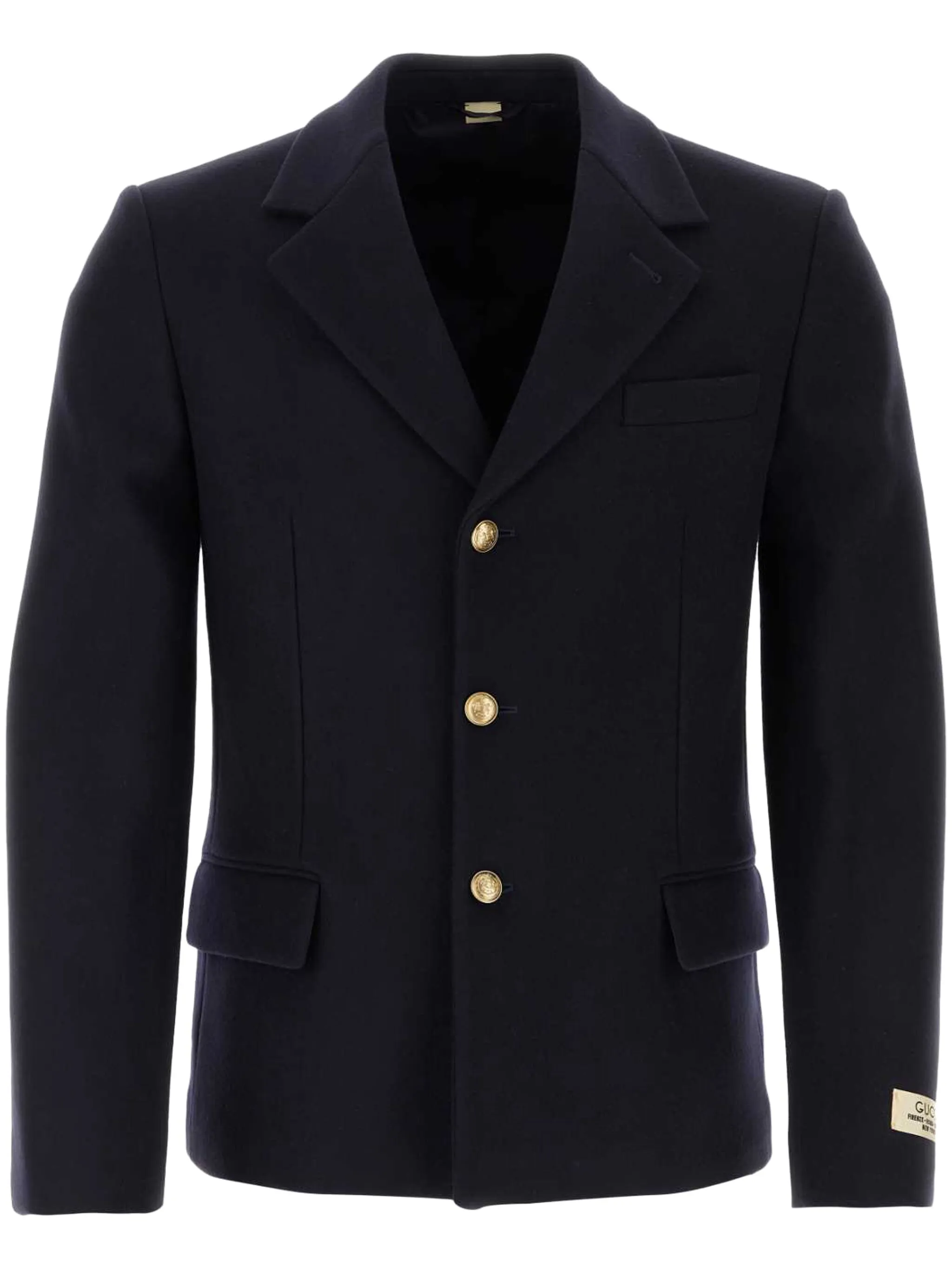 Однобортный пиджак с тиснеными пуговицами Gucci, черный
Однобортный пиджак с тиснеными пуговицами Gucci, черный