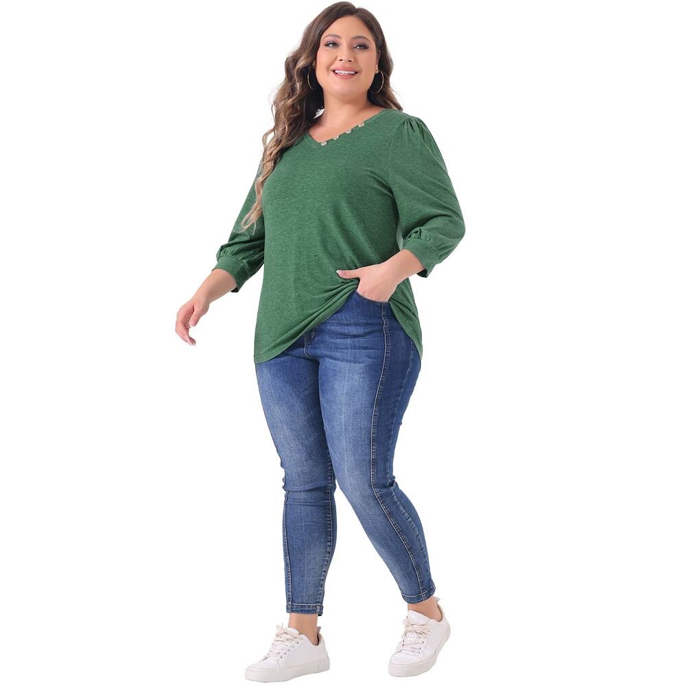 Топ больших размеров для женщин, повседневные однотонные футболки с v-образным вырезом и пуговицами с половиной рукавов Agnes Orinda, зеленый
Топ больших размеров для женщин, повседневные однотонные футболки с v-образным вырезом и пуговицами с половиной рукавов Agnes Orinda, зеленый