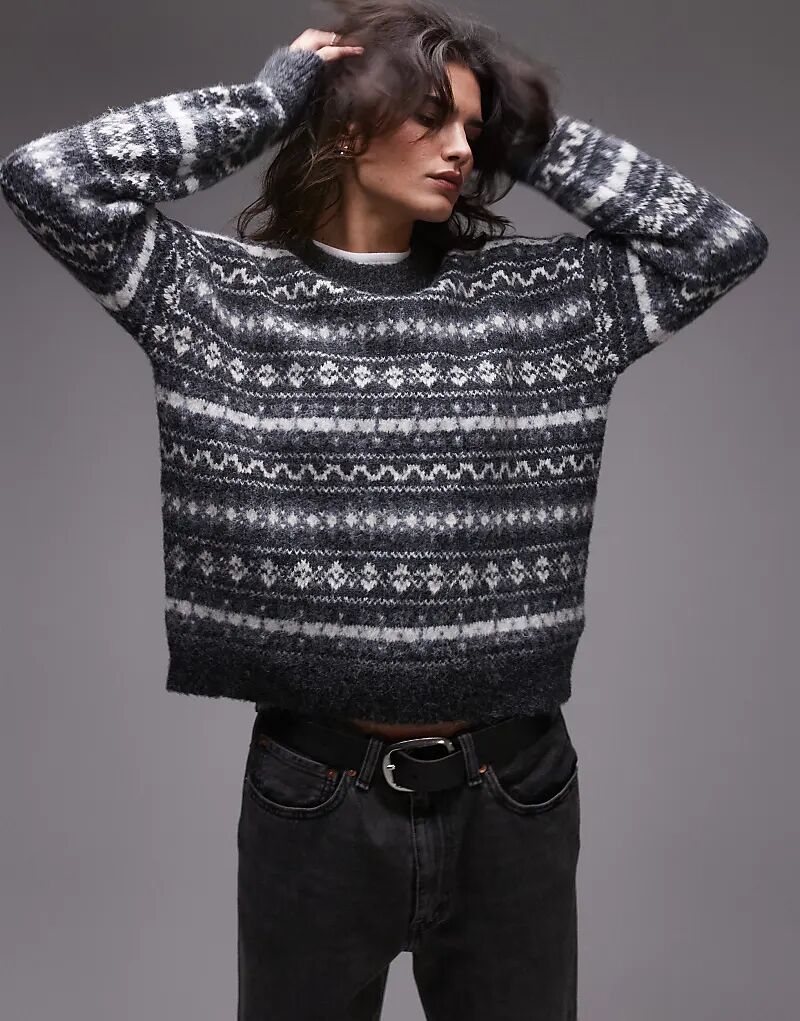 Вязаный по всей поверхности джемпер свободного покроя с принтом «фэйр-айл» серого цвета Topshop
Вязаный по всей поверхности джемпер свободного покроя с принтом «фэйр-айл» серого цвета Topshop