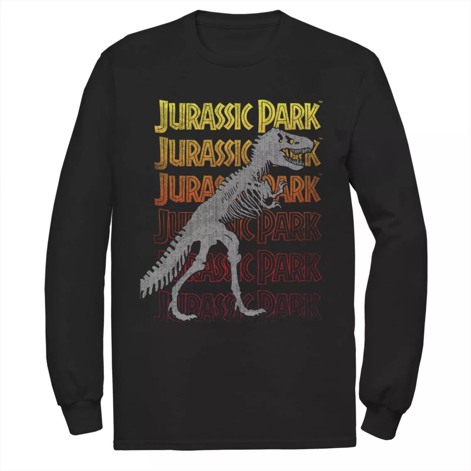 Мужская футболка с изображением скелета тираннозавра «Парк Юрского периода» и градиентной надписью Licensed Character 
Мужская футболка с изображением скелета тираннозавра «Парк Юрского периода» и градиентной надписью Licensed Character