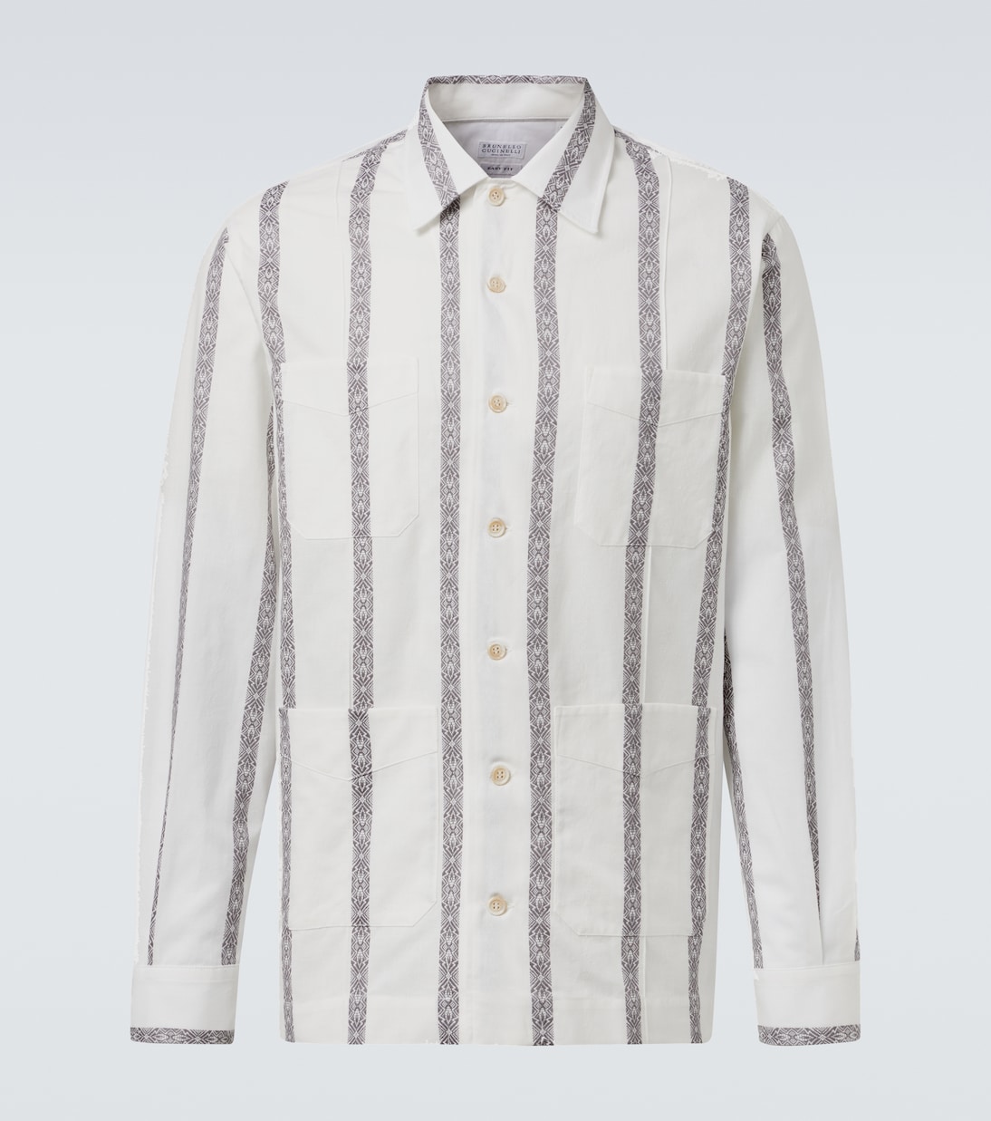 Полосатая хлопковая рубашка Brunello Cucinelli, Panama And Bark
Полосатая хлопковая рубашка Brunello Cucinelli, Panama And Bark