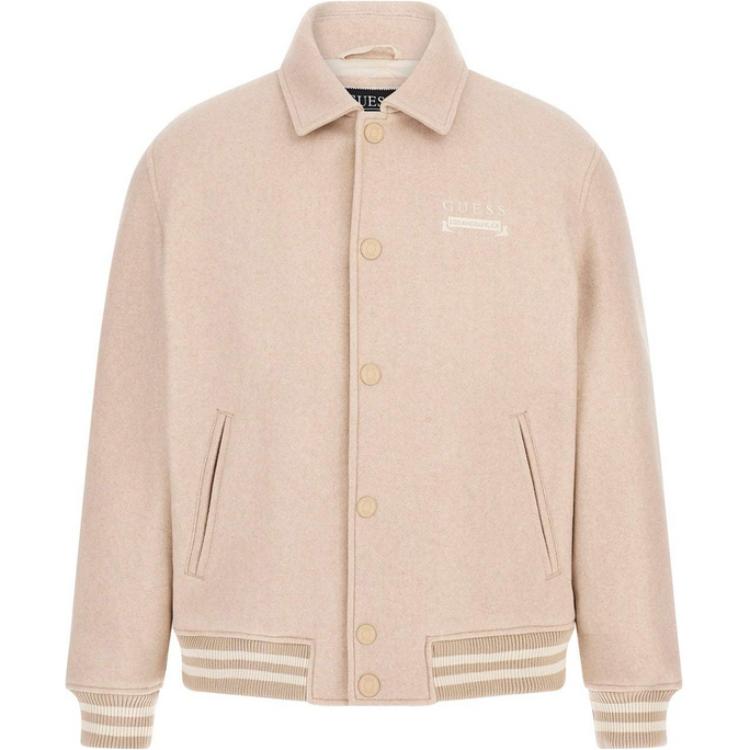 GUESS Бейсбольная куртка мужская бежевая, H154-Beige 
GUESS Бейсбольная куртка мужская бежевая, H154-Beige