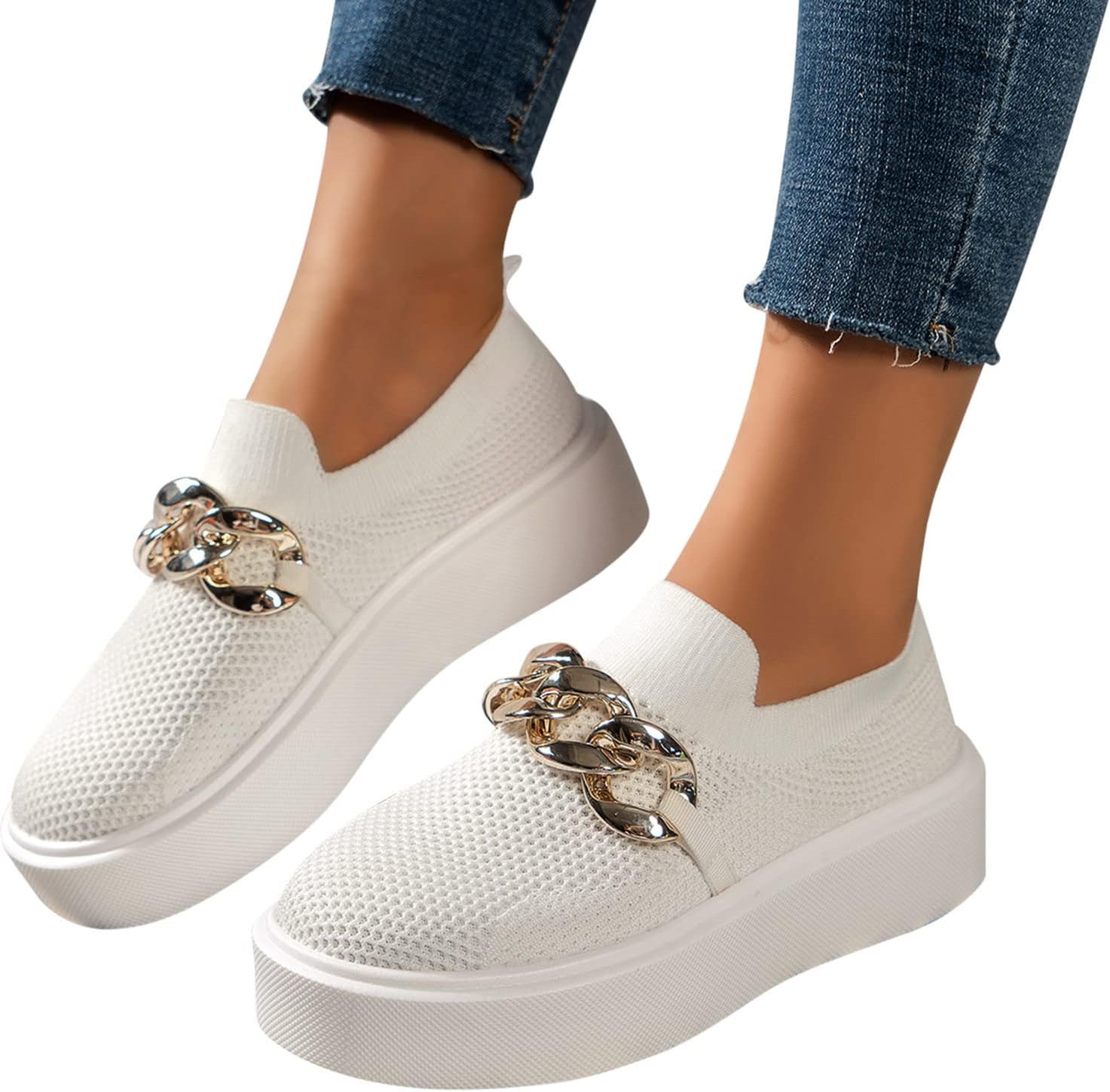 Женские модные кроссовки Hbeylia, повседневные, дышащие, с сеткой, металлической цепочкой, с круглыми носками, на массивной подошве, высокие каблуки, низкие кеды из холста, без застежки, прогулочные кроссовки, лоферы, белый
Женские модные кроссовки Hbeylia, повседневные, дышащие, с сеткой, металлической цепочкой, с круглыми носками, на массивной подошве, высокие каблуки, низкие кеды из холста, без застежки, прогулочные кроссовки, лоферы, белый