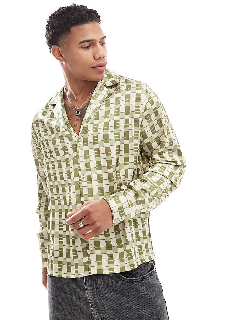 Свободная рубашка свободного кроя с глубоким вырезом и геометрическим принтом зеленого цвета ASOS DESIGN 
Свободная рубашка свободного кроя с глубоким вырезом и геометрическим принтом зеленого цвета ASOS DESIGN