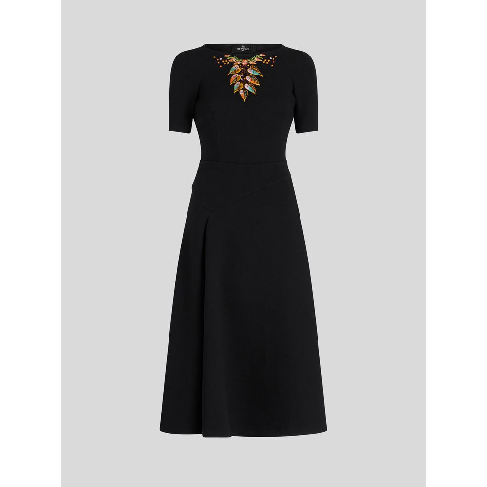 ПЛАТЬЕ МИДИ С ВЫШИВКОЙ В ВИДЕ ЛИСТЬЕВ ETRO, черный