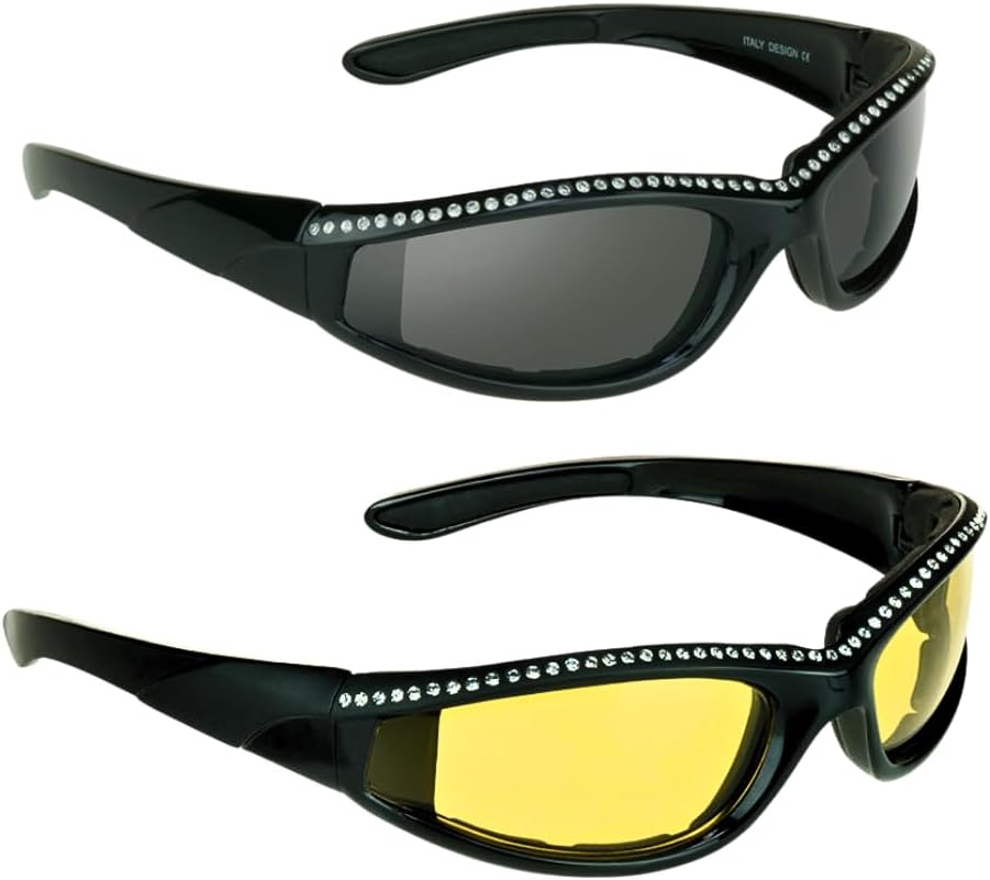 Защитные мотоциклетные очки Bikershades со стразами для женщин, с мягкой подкладкой из пеноматериала, для дневного, дымчатого и ночного времени, желтого цвета, прозрачные, защищают от ветра и пыли, Smoke Black + Yellow Black
Защитные мотоциклетные очки Bikershades со стразами для женщин, с мягкой подкладкой из пеноматериала, для дневного, дымчатого и ночного времени, желтого цвета, прозрачные, защищают от ветра и пыли, Smoke Black + Yellow Black