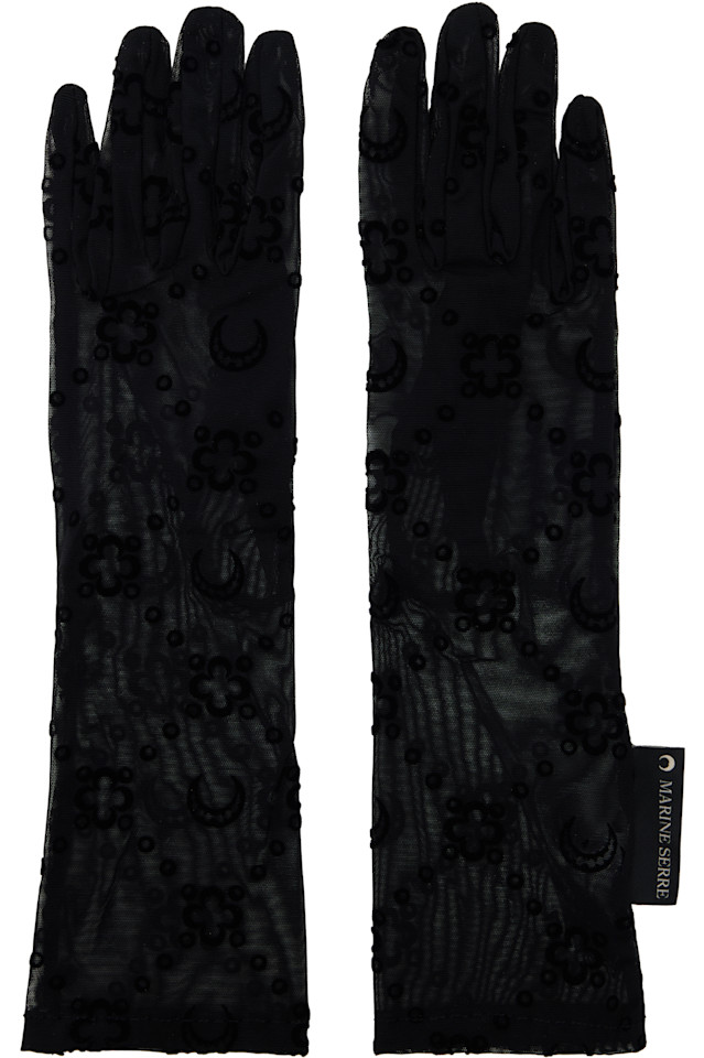 Длинные перчатки из переработанного сетчатого флока Marine Serre, черный
Длинные перчатки из переработанного сетчатого флока Marine Serre, черный