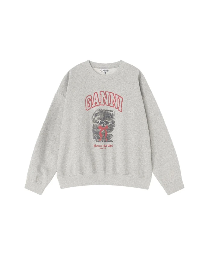 Серая толстовка с кошачьим принтом Ganni, серый
Серая толстовка с кошачьим принтом Ganni, серый
