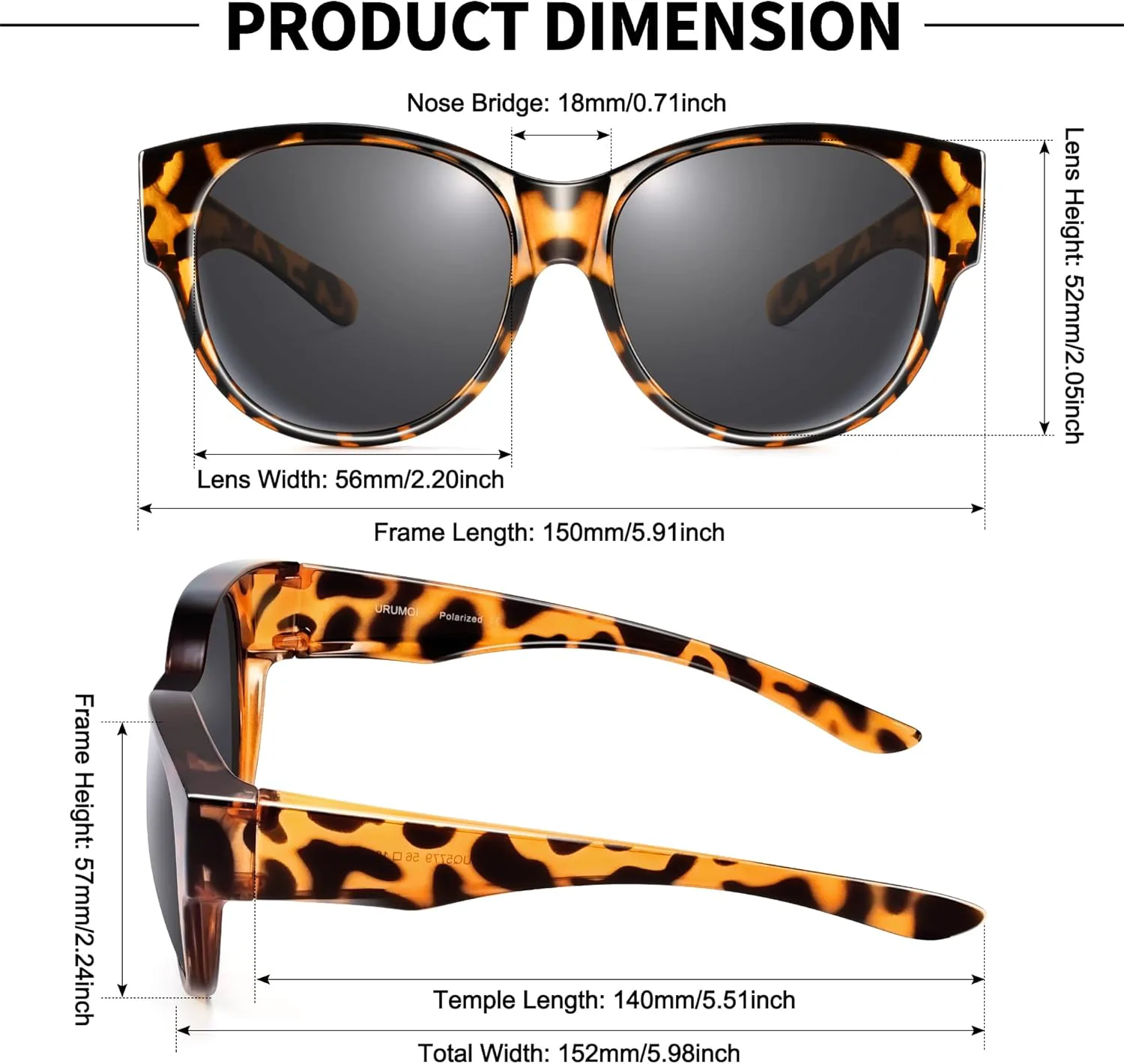 Солнцезащитные очки URUMQI для женщин, надеваемые поверх обычных очков, поляризованные, с защитой UV400, круглые, «кошачий глаз», A01 Glossy Tortoise Frame/Grey Lens
Солнцезащитные очки URUMQI для женщин, надеваемые поверх обычных очков, поляризованные, с защитой UV400, круглые, «кошачий глаз», A01 Glossy Tortoise Frame/Grey Lens