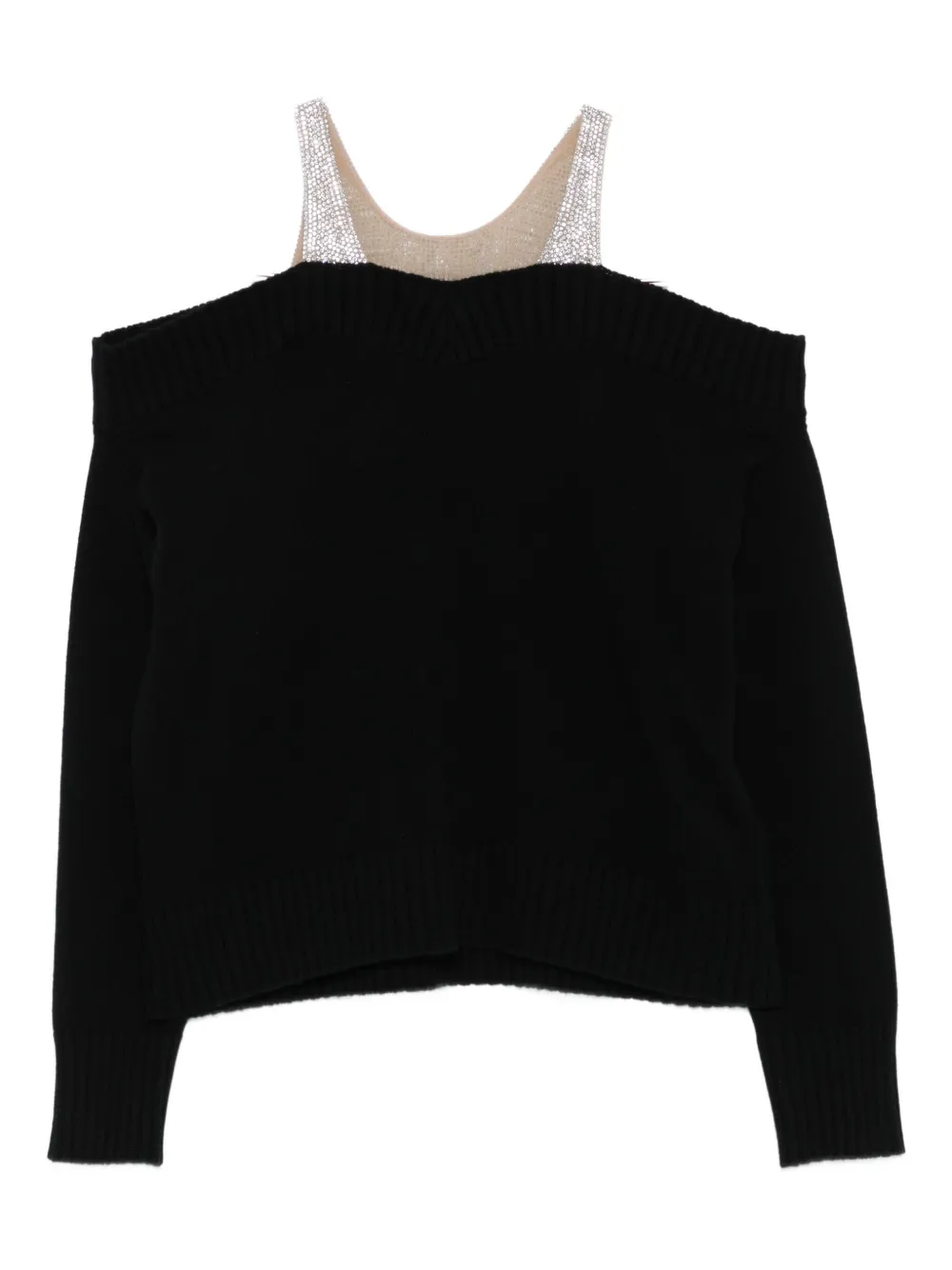 Джемпер с открытыми плечами, украшенный кристаллами Giuseppe Di Morabito, черный 
Джемпер с открытыми плечами, украшенный кристаллами Giuseppe Di Morabito, черный