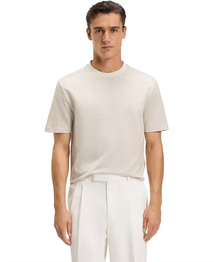 Мужская футболка из меланжевого мерсеризованного хлопка с микроузором Hugo Boss
Мужская футболка из меланжевого мерсеризованного хлопка с микроузором Hugo Boss