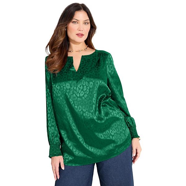 Женская блузка в стиле крестьянки из сатинового жаккарда plus size Catherines, Emerald
Женская блузка в стиле крестьянки из сатинового жаккарда plus size Catherines, Emerald