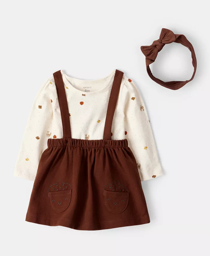 Боди для девочек из хлопка с принтом индейки, повязка на голову и юбка на подтяжках, комплект из 3 предметов Carter's, коричневый
Боди для девочек из хлопка с принтом индейки, повязка на голову и юбка на подтяжках, комплект из 3 предметов Carter's, коричневый