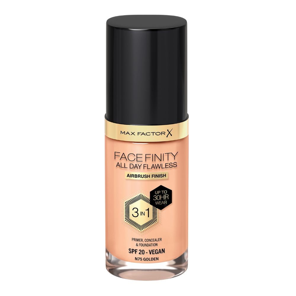 Жидкая основа facefinity all day flawless 3 in 1 vegan foundation spf 20 Max Factor, цвет nr. n75 golden, 30 мл
Жидкая основа facefinity all day flawless 3 in 1 vegan foundation spf 20 Max Factor, цвет nr. n75 golden, 30 мл