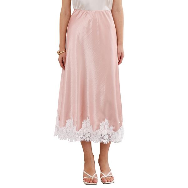 Сатиновая юбка-миди с кружевом для женщин, высокая талия, силуэт а-силуэт, шелк, коктейльное элегантное свадебное платье Inspire Chic, Pink
Сатиновая юбка-миди с кружевом для женщин, высокая талия, силуэт а-силуэт, шелк, коктейльное элегантное свадебное платье Inspire Chic, Pink