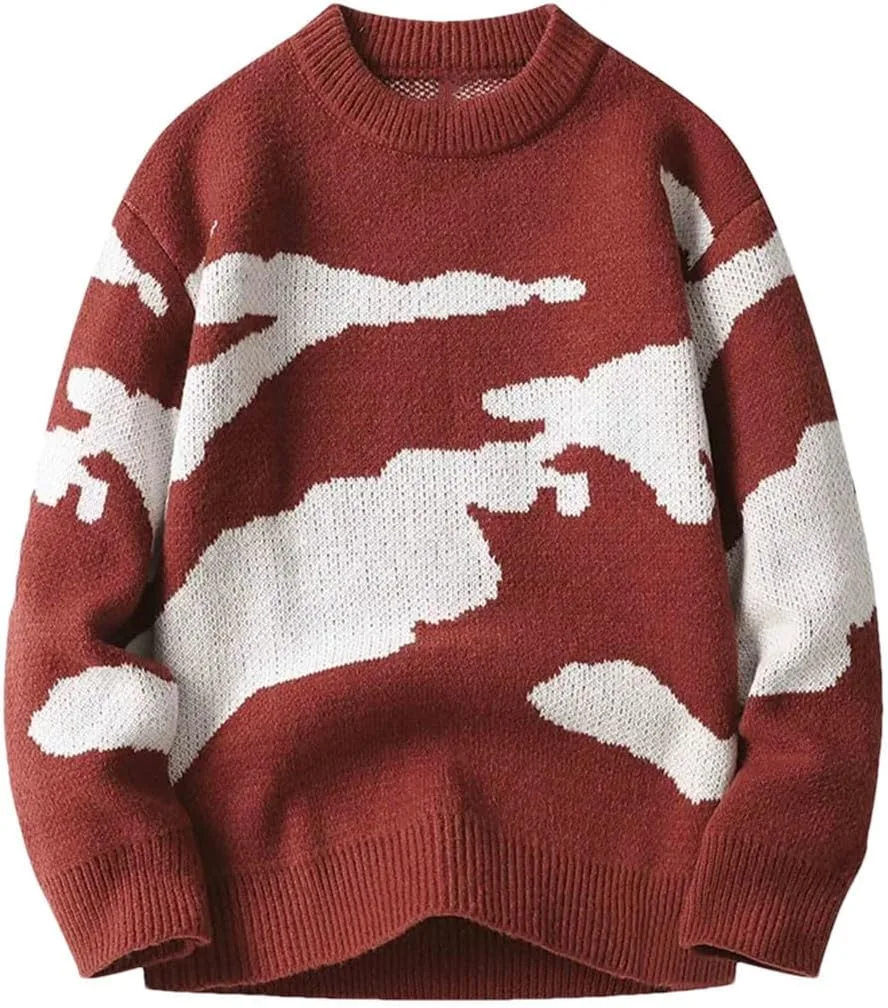 Мужской свитер с облачным принтом, круглый вырез, длинный рукав
Мужской свитер с облачным принтом, круглый вырез, длинный рукав