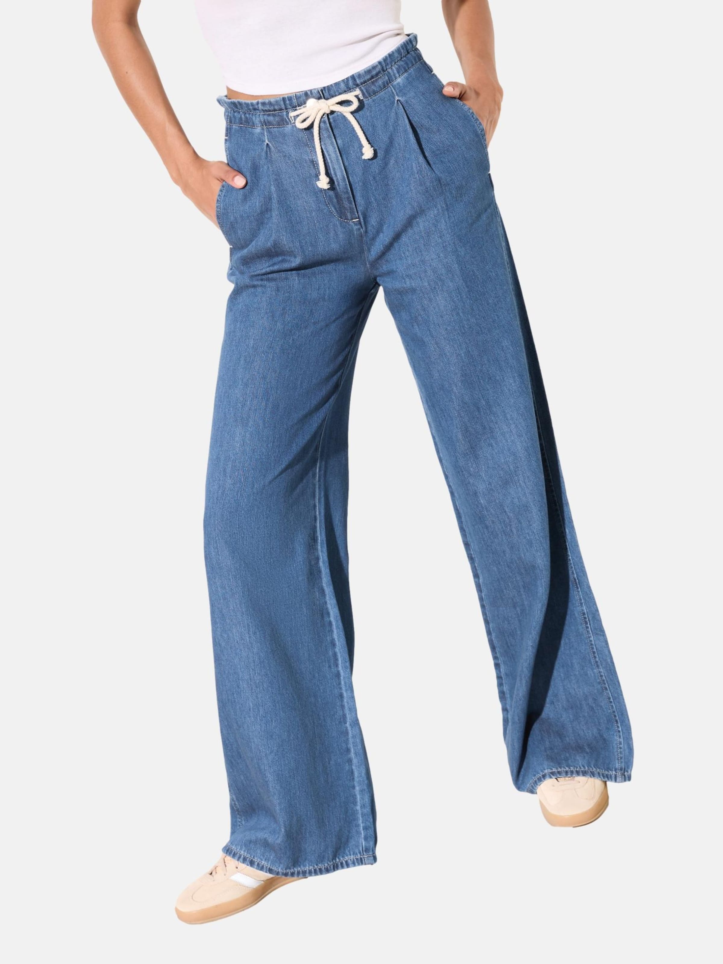 Friends Like These Широкие брюки-джинсы в синем дениме с плиссировкой
Friends Like These Широкие брюки-джинсы в синем дениме с плиссировкой