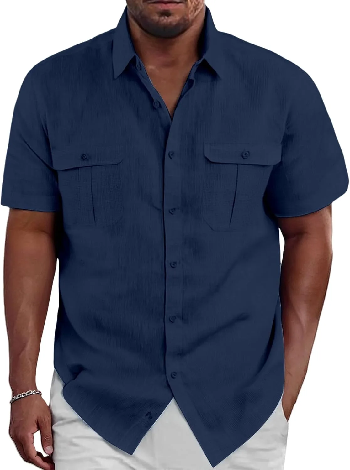 Мужская рубашка с коротким рукавом из хлопка и льна Thatrich
Мужская рубашка с коротким рукавом из хлопка и льна Thatrich