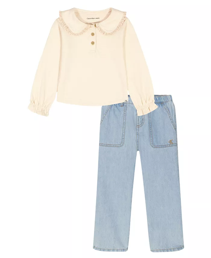 Комплект для малышек и девочек из 2 предметов: блузка с воротником и брюки Calvin Klein
Комплект для малышек и девочек из 2 предметов: блузка с воротником и брюки Calvin Klein