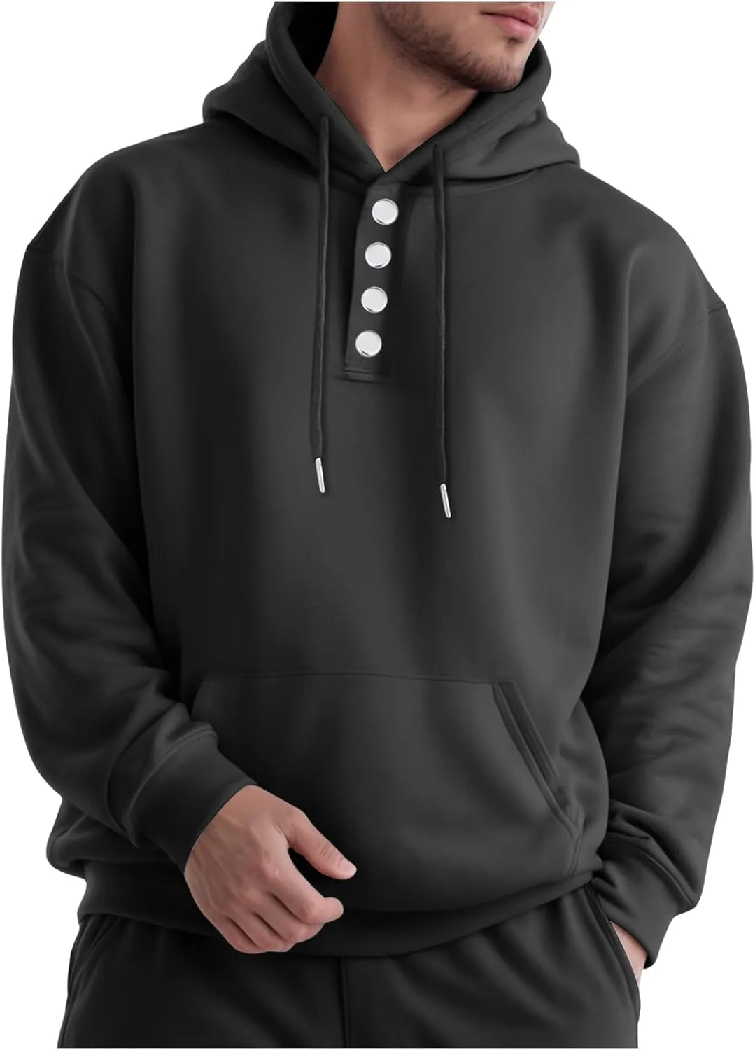 Мужская флисовая худи с капюшоном на пуговицах и карманом
Мужская флисовая худи с капюшоном на пуговицах и карманом