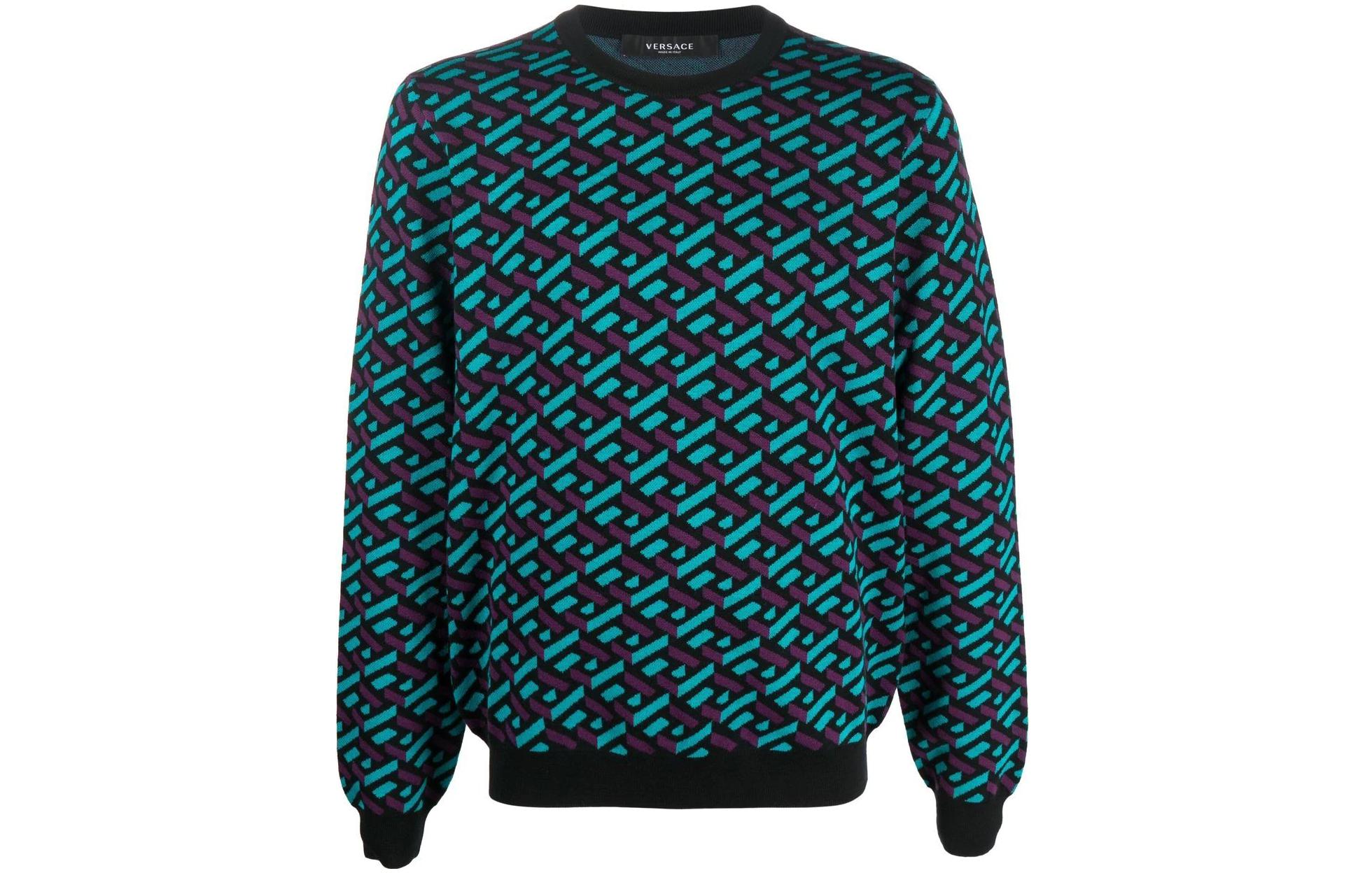 Вязаный джемпер La Greca Jacquard из шерсти VERSACE, синий
Вязаный джемпер La Greca Jacquard из шерсти VERSACE, синий