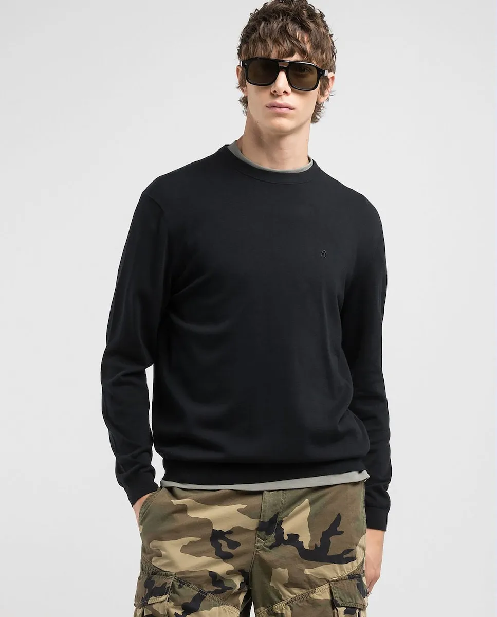 Мужской вязаный свитер с круглым вырезом Replay, черный
Мужской вязаный свитер с круглым вырезом Replay, черный