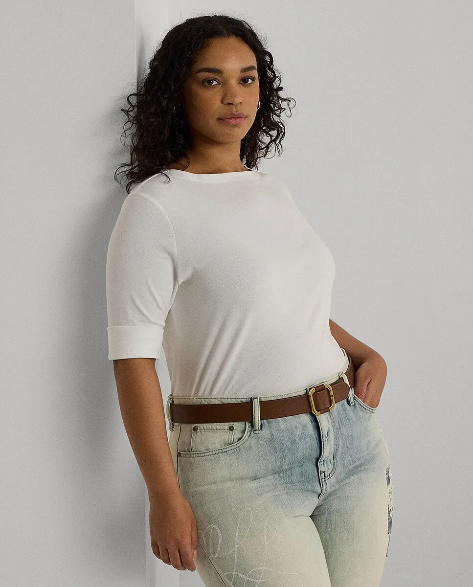 Женская футболка с вырезом «лодочка» Lauren Ralph Lauren Woman, белый 
Женская футболка с вырезом «лодочка» Lauren Ralph Lauren Woman, белый