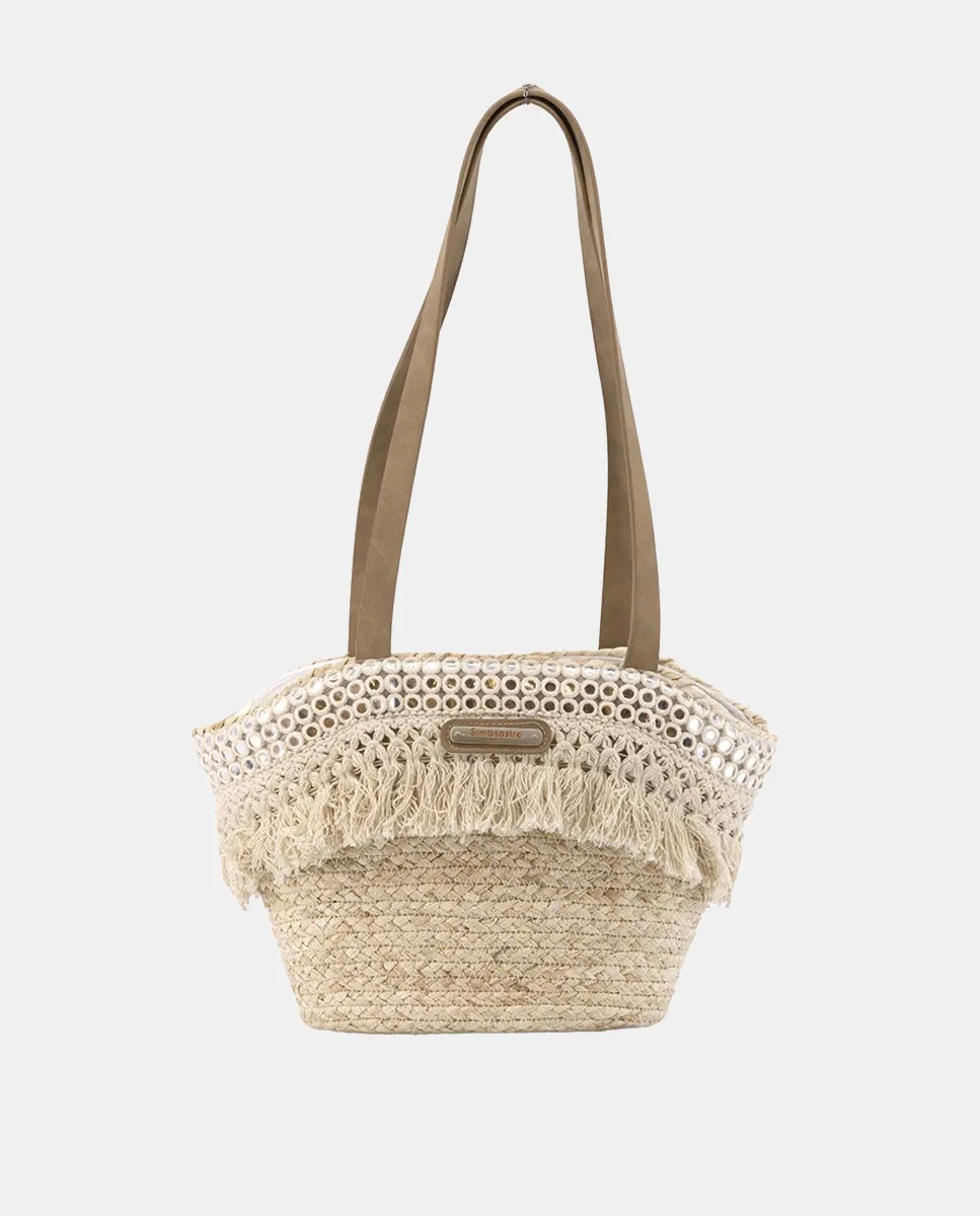 Средняя сумка-корзина из кукурузных листьев с комбинированной бахромой и зеркалами Simó Sastre, бежевый
Средняя сумка-корзина из кукурузных листьев с комбинированной бахромой и зеркалами Simó Sastre, бежевый