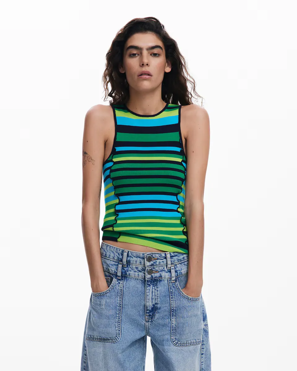 Женская полосатая футболка с отделкой Desigual, зеленый
Женская полосатая футболка с отделкой Desigual, зеленый