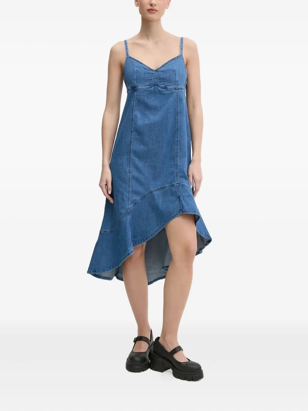 Джинсовое платье миди асимметричного кроя с оборками Desigual, синий
Джинсовое платье миди асимметричного кроя с оборками Desigual, синий