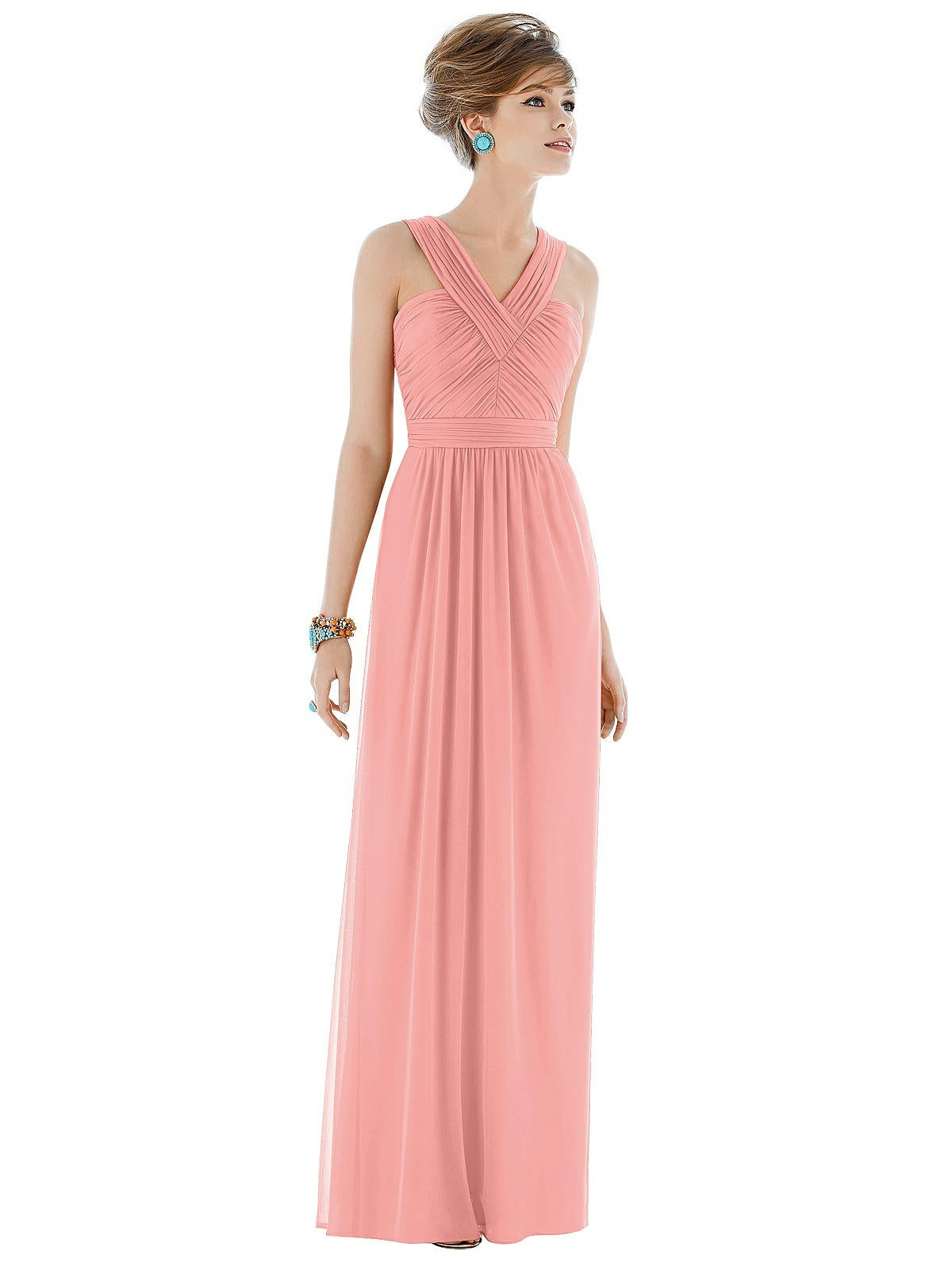 Платье макси из шифона без рукавов с бретелью через шею Alfred Sung, цвет apricot
Платье макси из шифона без рукавов с бретелью через шею Alfred Sung, цвет apricot