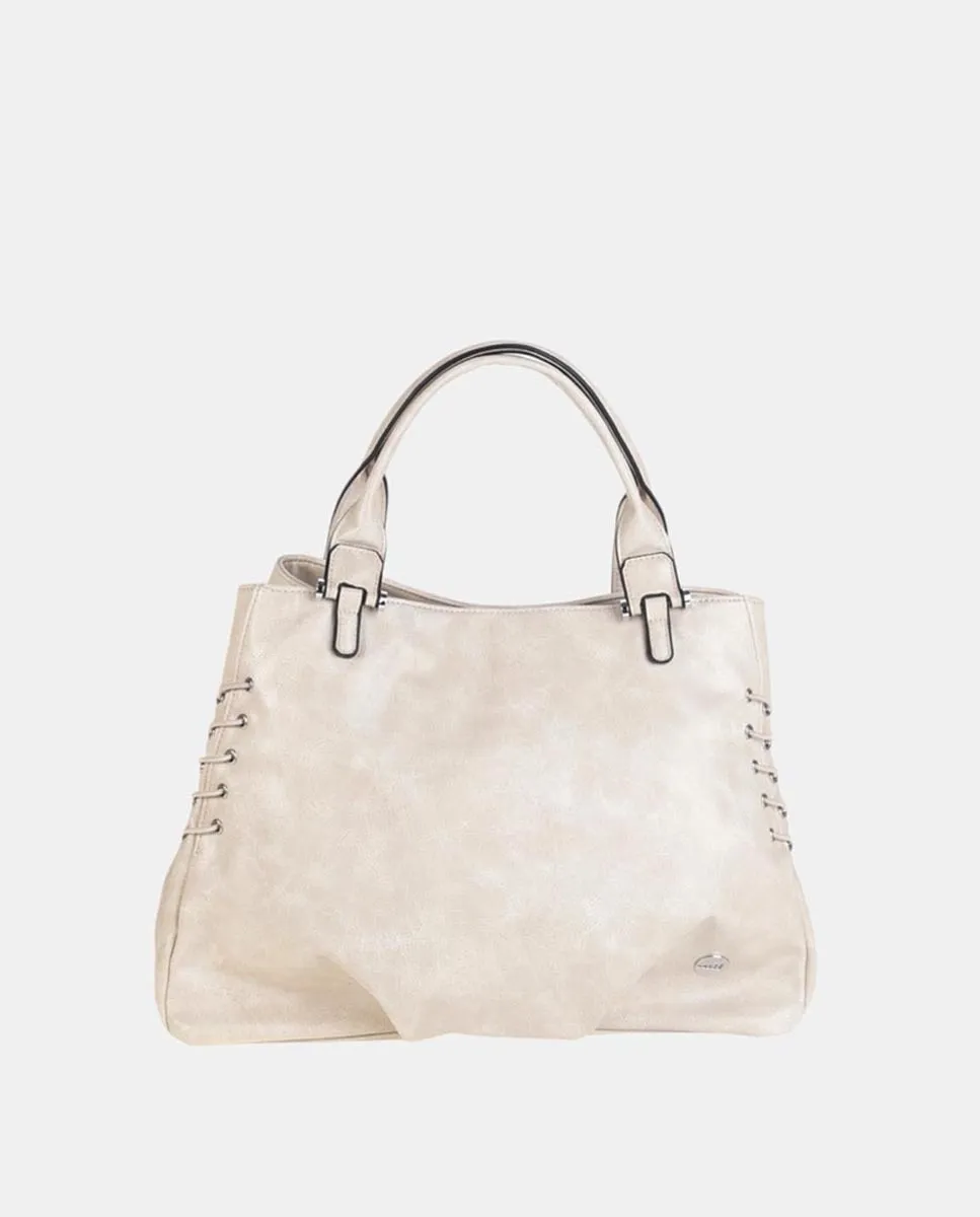 Сумка в стиле «Боулин» из искусственной кожи с потертой отделкой и вставками тон в тон Volum, бежевый 
Сумка в стиле «Боулин» из искусственной кожи с потертой отделкой и вставками тон в тон Volum, бежевый