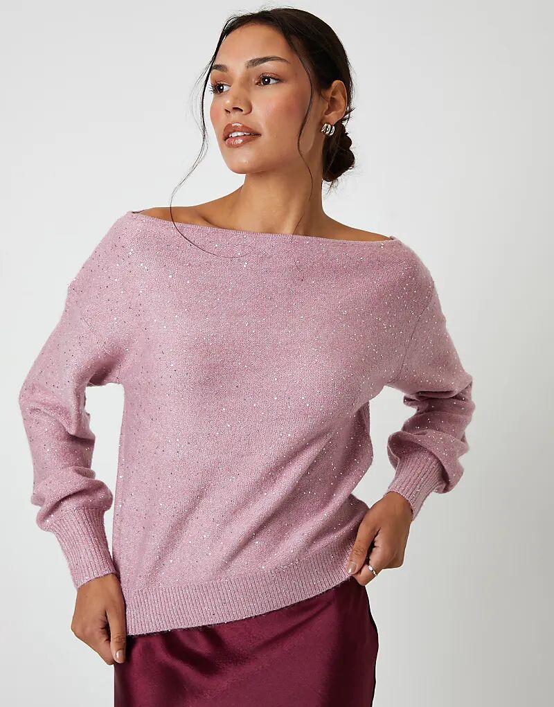 Вязаный джемпер Threadbare Knitted с пайетками и косым вырезом, розовый
Вязаный джемпер Threadbare Knitted с пайетками и косым вырезом, розовый