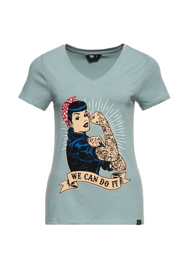 Футболка с принтом и большим винтажным принтом спереди мы можем это сделать - чернила Queen Kerosin, зеленый
Футболка с принтом и большим винтажным принтом спереди мы можем это сделать - чернила Queen Kerosin, зеленый