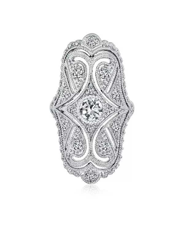 Модное кольцо в стиле ар-деко с филигранной отделкой и кубическими циркониями, широким панцирем, на весь палец, из родированной латуни Bling Jewelry, silver
Модное кольцо в стиле ар-деко с филигранной отделкой и кубическими циркониями, широким панцирем, на весь палец, из родированной латуни Bling Jewelry, silver