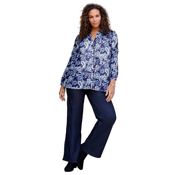 Женская блузка с пуговицами и V-образным вырезом plus size Roaman'S, Indigo Ornate Paisley
Женская блузка с пуговицами и V-образным вырезом plus size Roaman'S, Indigo Ornate Paisley