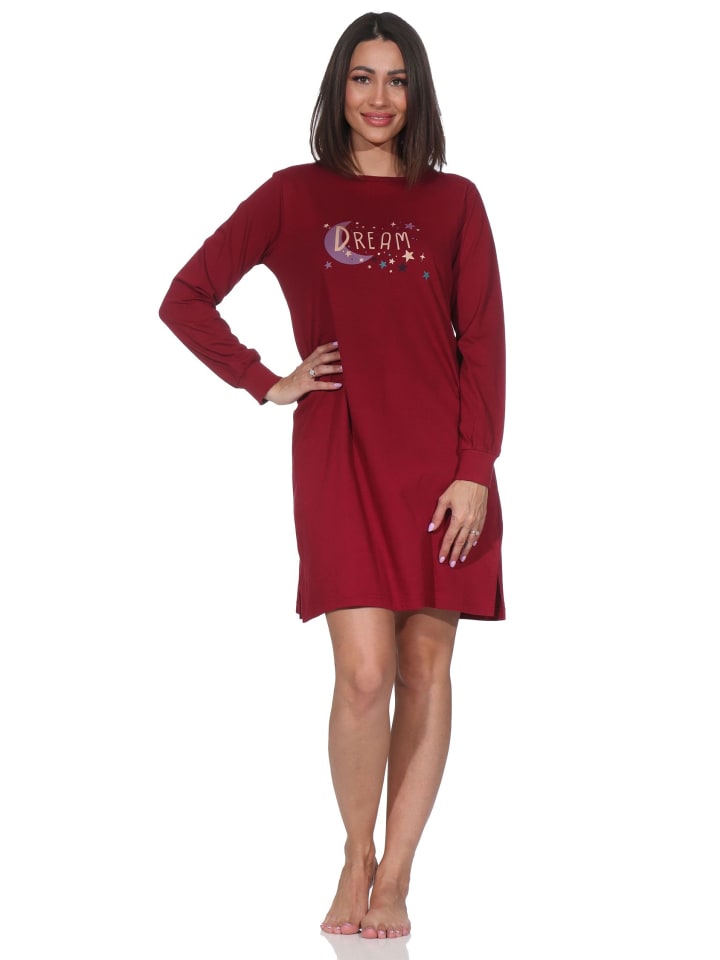 Ночная рубашка с длинными рукавами, манжетами и звездами ягодного цвета. NORMANN
Ночная рубашка с длинными рукавами, манжетами и звездами ягодного цвета. NORMANN