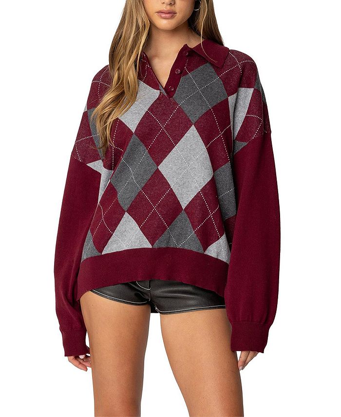 Свободный свитер-поло с узором «Аргайл» Edikted, красный
Свободный свитер-поло с узором «Аргайл» Edikted, красный