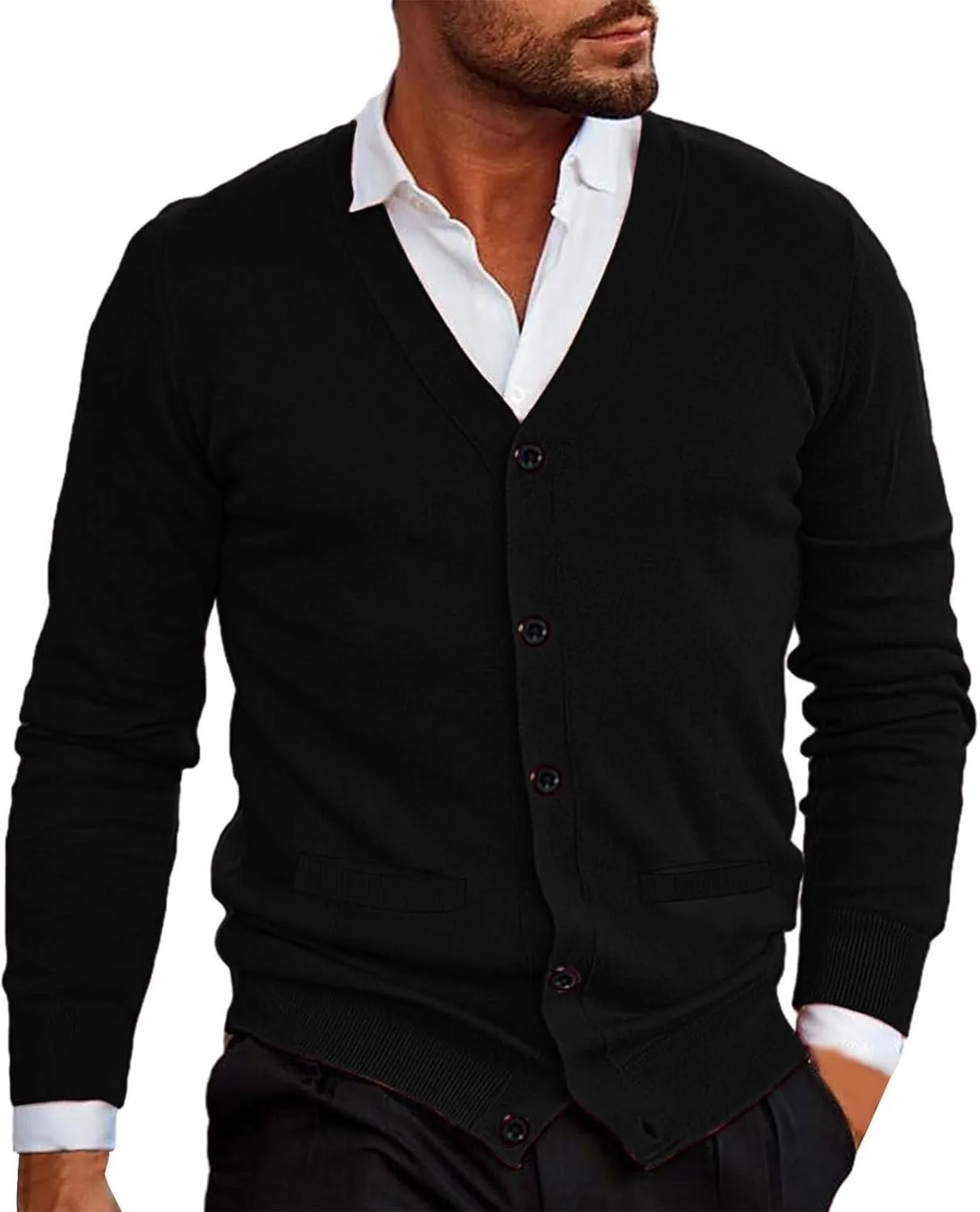 Мужской кардиган на пуговицах свободного кроя — вязаный свитер с круглым вырезом, длинный рукав, повседневный стиль
Мужской кардиган на пуговицах свободного кроя — вязаный свитер с круглым вырезом, длинный рукав, повседневный стиль