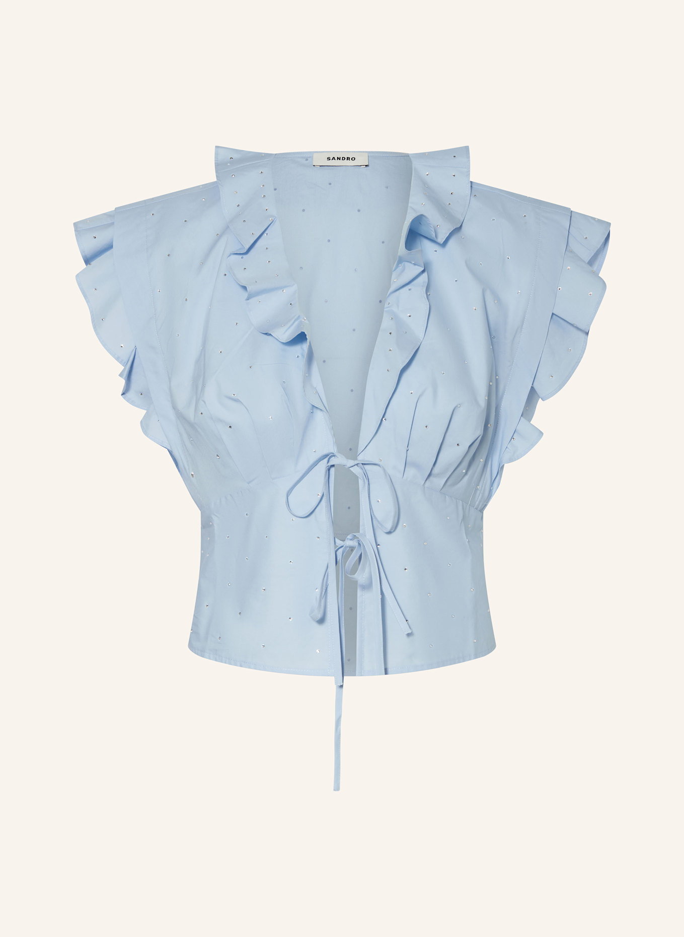 Блузка с воланами и драгоценными камнями Sandro, голубой
Блузка с воланами и драгоценными камнями Sandro, голубой