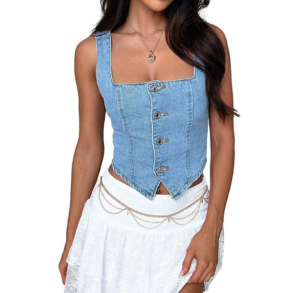 Женский джинсовый жилет с квадратным вырезом без рукавов на пуговицах Clearflower, Blue
Женский джинсовый жилет с квадратным вырезом без рукавов на пуговицах Clearflower, Blue