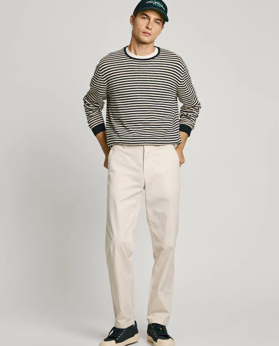 Мужские облегающие брюки-чинос из эластичного поплина Pepe Jeans, кремовый 
Мужские облегающие брюки-чинос из эластичного поплина Pepe Jeans, кремовый